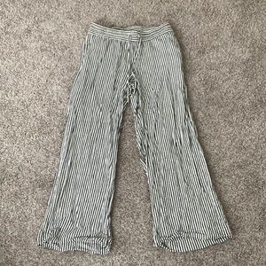 White & grey striped linen trousers